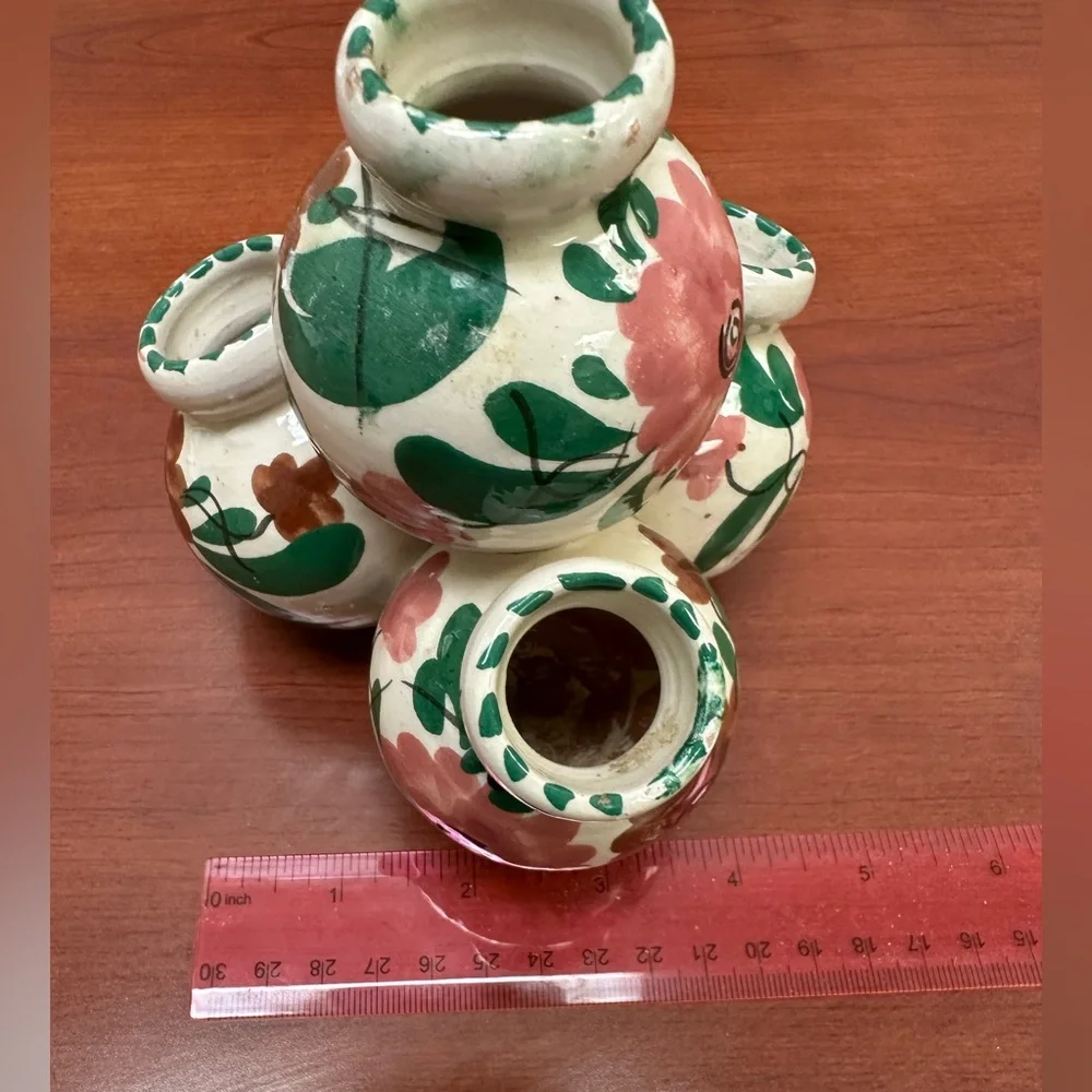 Italian Majolica Multi Bud Hand Made/Painted Ceramic Vase VGUC